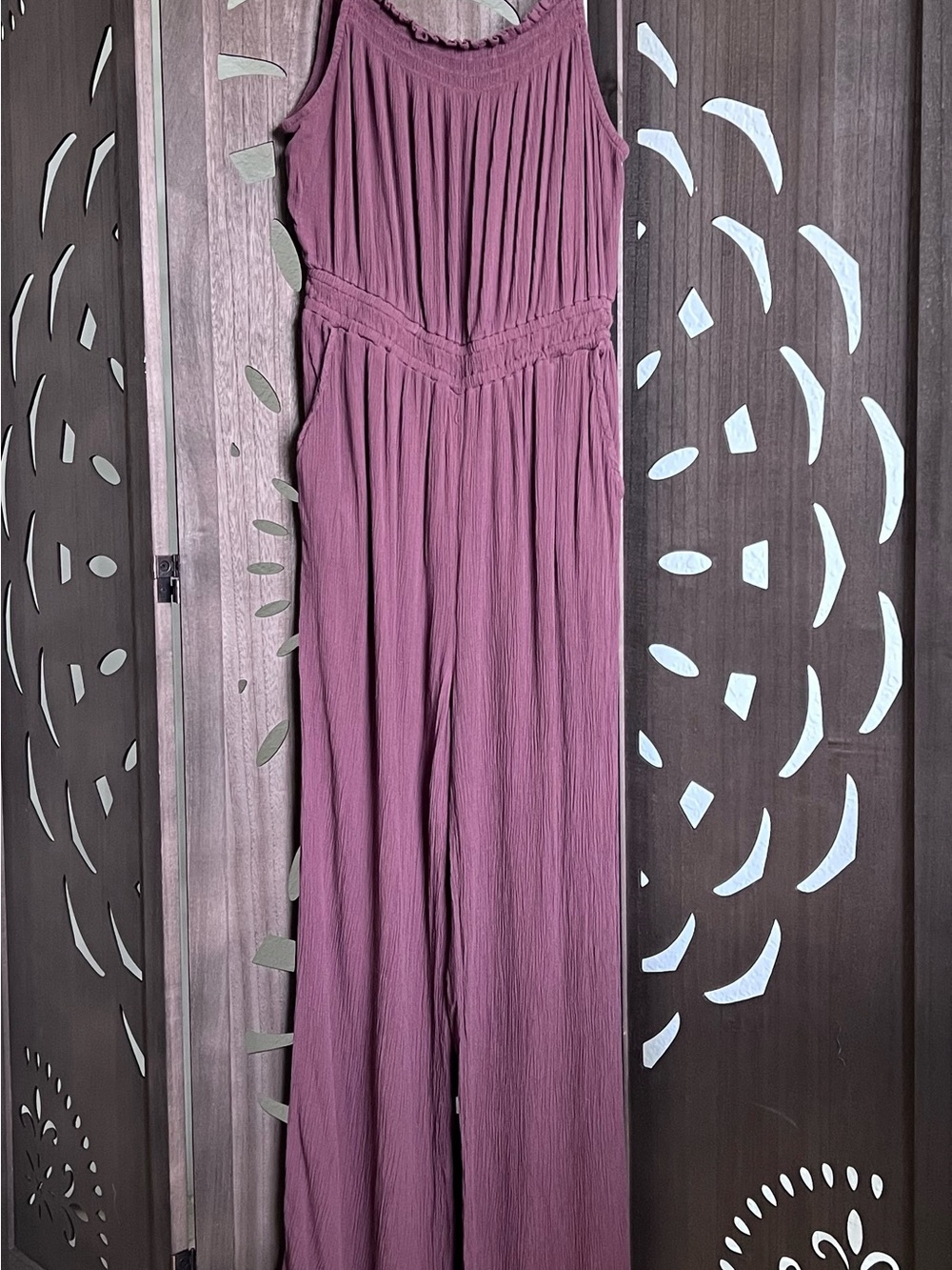 Reitmans Brown Sleeveless Smocked-Waist Wide-Leg Jumpsuit